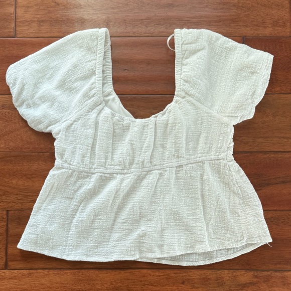 100% Cotton Kirious Los Angeles White Puff Sleeve On or Off the shoulder Top LG - Picture 7 of 8